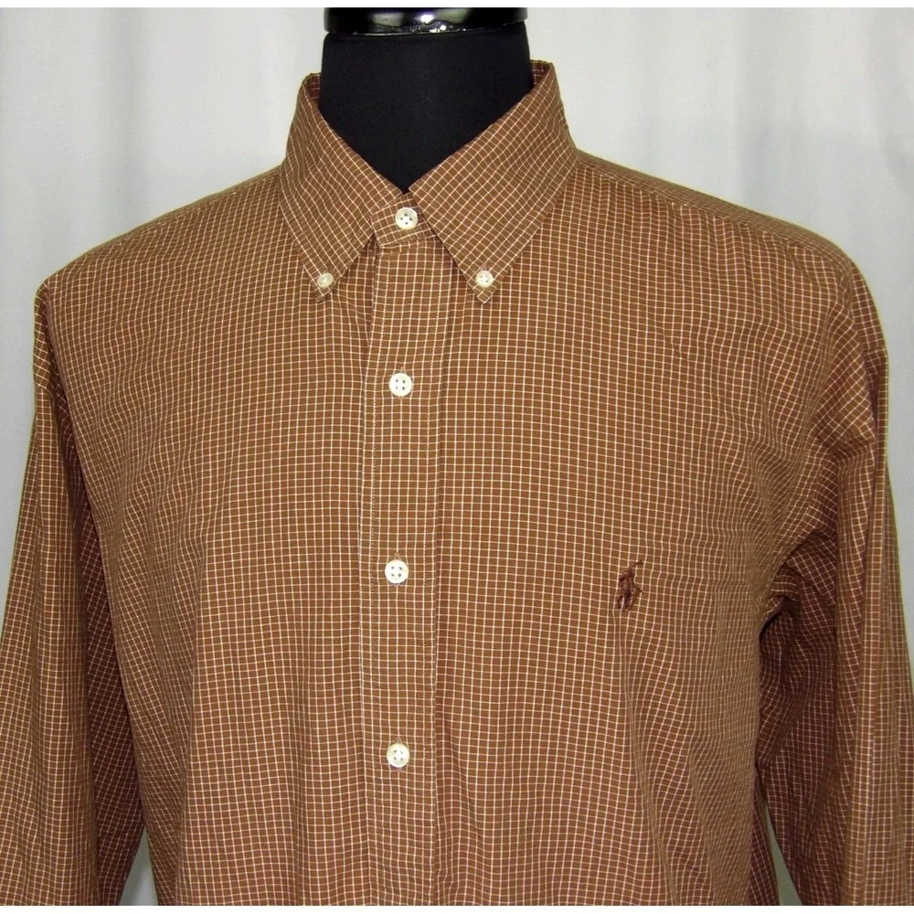 Polo Ralph Lauren BLAKE Long Sleeved Brown Check Button Up Shirt Men's XL